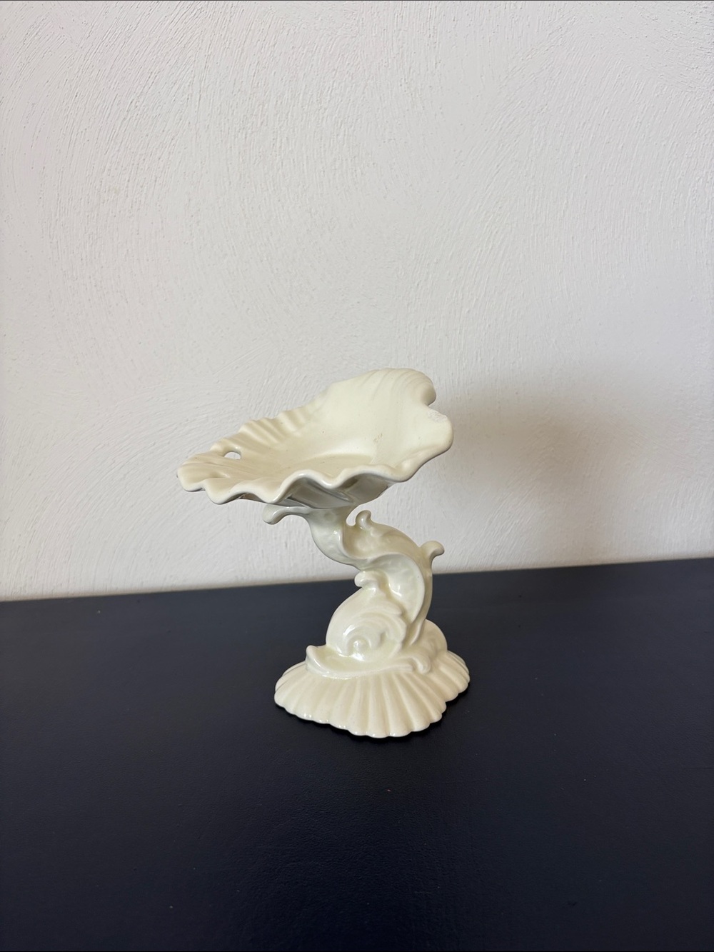 Ornamental Cream Ceramic Shell Pedestal Bowl - Decorative Accent